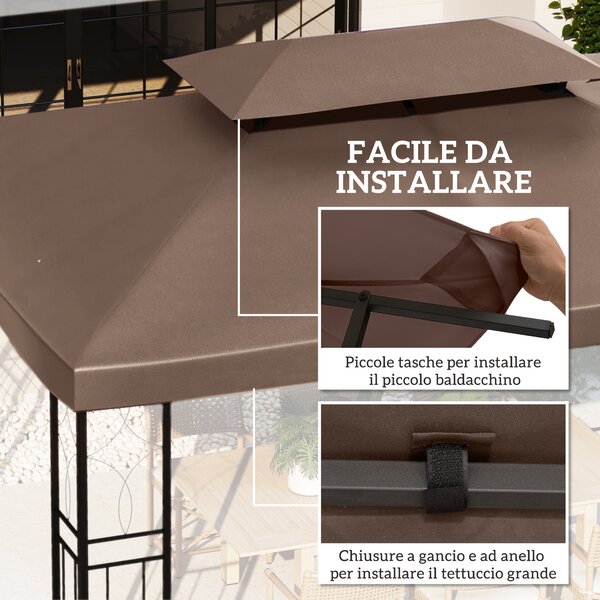 Outsunny Copertura per Gazebo da Giardino Tetto Sostitutivo Anti-UV Impermeabile in Poliestere 3x4m Marrone|Aosom