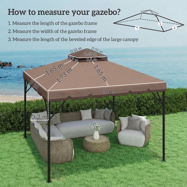 Outsunny Copertura per Gazebo 3x3 m a 2 Livelli con 8 Fori di Drenaggio, in Poliestere Cachi e Marrone | Aosom Italy