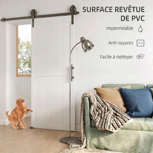 HOMCOM Porta Scorrevole in Stile Country con Binario e Maniglia, in Legno e Acciaio, 183x0.6x4 cm, Bianco e Nero | Aosom Italy