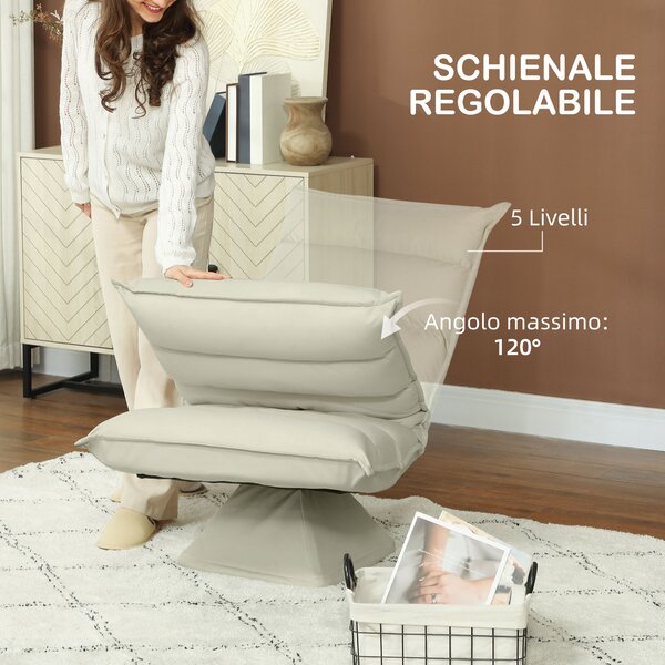 HOMCOM Poltrona in Tessuto Imbottita Girevole a 360° e Reclinabile a 3 Livelli 62x62x95cm, Beige|Aosom