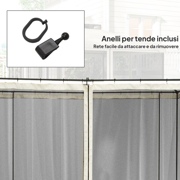 Outsunny Zanzariera per Gazebo 3x3m con Cerniere e Anelli, Pannelli da 302x207 cm, Nero e Beige | Aosom Italy