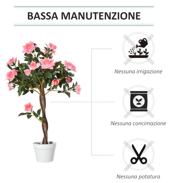 Outsunny Pianta Finta di Rosa da 21 Fiori con Vaso Riempito in Cemento e Muschio, Ø18x90 cm, Rosa | Aosom Italy
