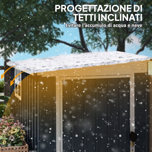 Outsunny Casetta da Giardino con Porta Bloccabile e Prese d'Aria, Capanno Porta Attrezzi in Acciaio, 1.2x1.9 m, Grigio Scuro | Aosom Italy