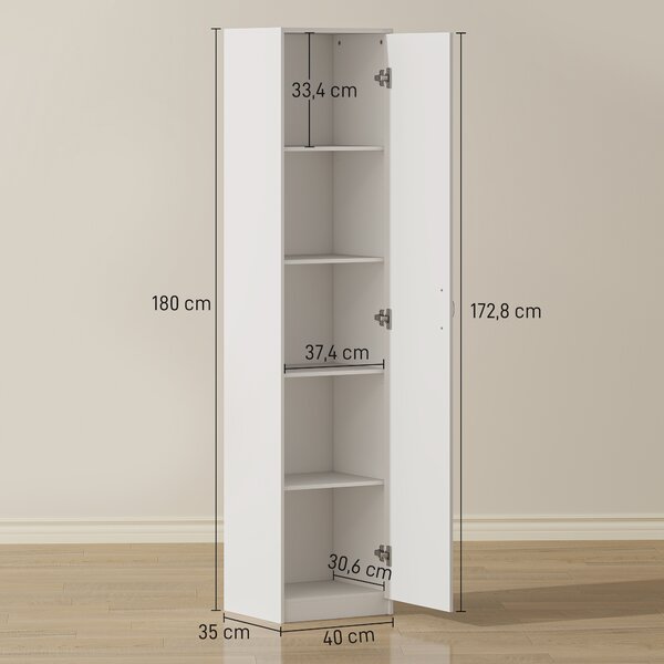 HOMCOM Armadio da Cucina Slim a 5 Ripiani con Spazio Interno Regolabile, in Legno, 40x35x180 cm, Bianco | Aosom Italy