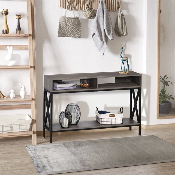 HOMCOM Tavolo Consolle stile industriale con scaffale per Casa/Ingresso/Camera talaio in metallo grigio nero