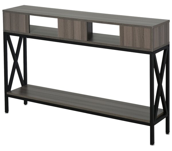 HOMCOM Tavolo Consolle stile industriale con scaffale per Casa/Ingresso/Camera talaio in metallo grigio nero