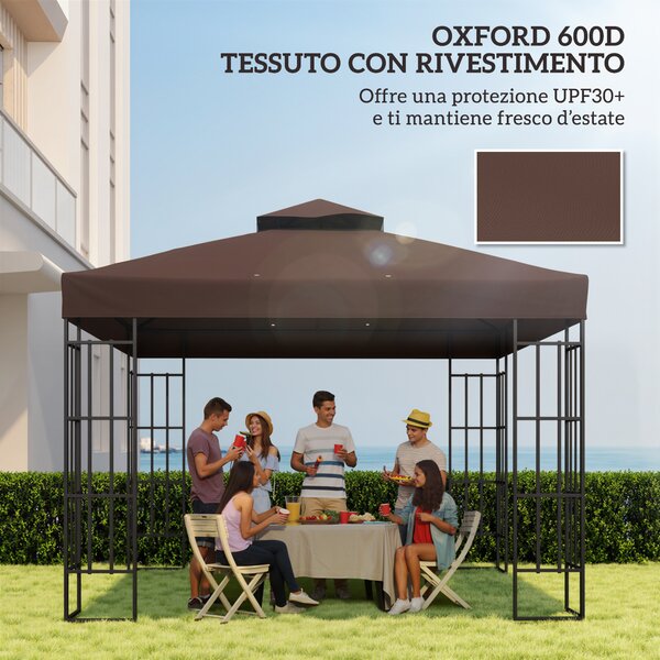 Outsunny Copertura per Gazebo da Giardino 3x3m UPF30+ a 2 Livelli in Poliestere color Caffè | Aosom Italy