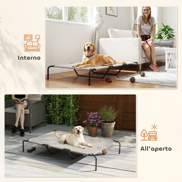 PawHut Lettino per Cani Grandi Rialzato da Esterno in Acciaio e Rete Traspirante, 152x94x23 cm, Beige | Aosom Italy