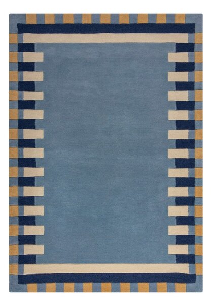 Tappeto blu in lana tessuto a mano 120x170 cm Kai Wool Border - Flair Rugs