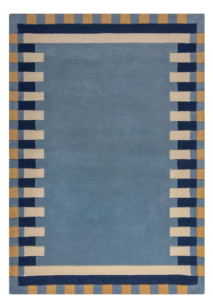 Tappeto blu in lana tessuto a mano 160x230 cm Kai Wool Border - Flair Rugs