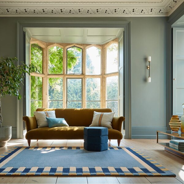 Tappeto blu in lana tessuto a mano 120x170 cm Kai Wool Border - Flair Rugs