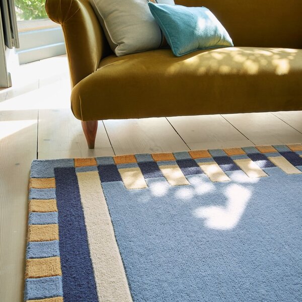 Tappeto blu in lana tessuto a mano 120x170 cm Kai Wool Border - Flair Rugs