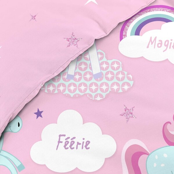 Set copripiumino e federa da bambini rosa in cotone per letto singolo 140x200 cm Licorne – douceur d'intérieur