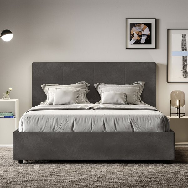 Letto 1 Piazza E Mezzo 130x190 cm Senza Rete Imbottito in Microfibra Mika Grigio
