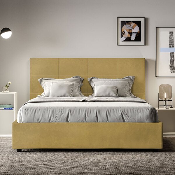 Letto 1 Piazza E Mezzo 130x190 cm Senza Rete Imbottito in Microfibra Mika Ocra