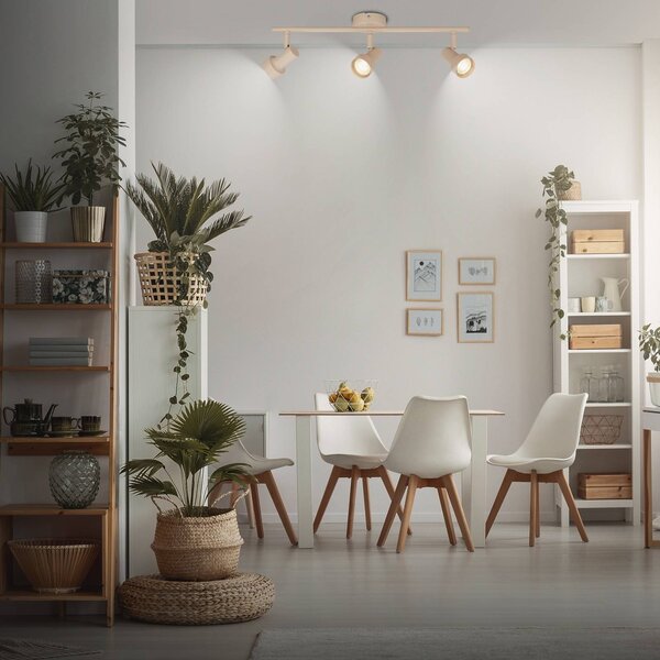 Briloner Faretto da soffitto Tapp, beige, lunghezza 48 cm, a 3 luci, metallo GU10 dimmerabile, Crema / Ambra, Soggiorno / Sala da pranzo, Metallo, Moderno, Faretto