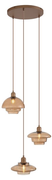 Lampada a sospensione retrò bronzo scuro con paralumi ambra 3 luci - Smokey