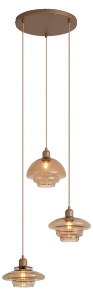 Lampada a sospensione retrò bronzo scuro con paralumi ambra 3 luci - Smokey