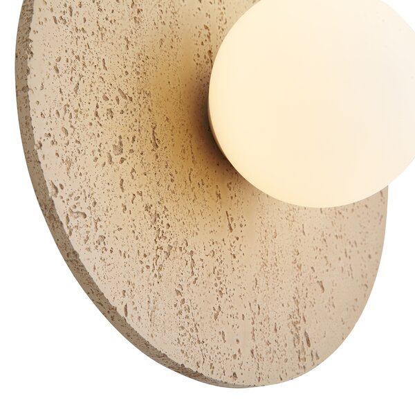 Lampada da parete Japandi in pietra naturale rotonda con vetro opale - Josie