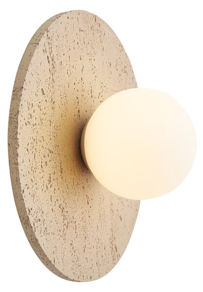 Lampada da parete Japandi in pietra naturale rotonda con vetro opale - Josie