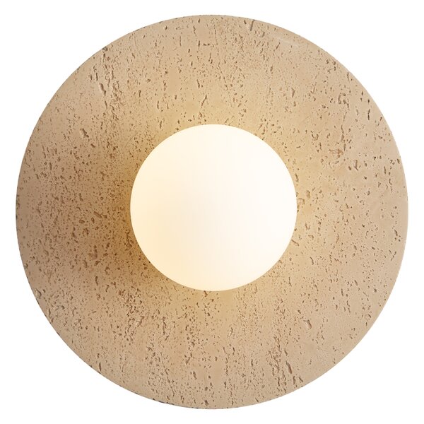 Lampada da parete Japandi in pietra naturale rotonda con vetro opale - Josie