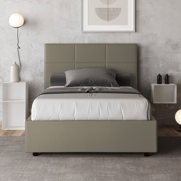 Letto 1 Piazza E Mezzo 130x190 cm Senza Rete Imbottito in Similpelle Mika Cappuccino