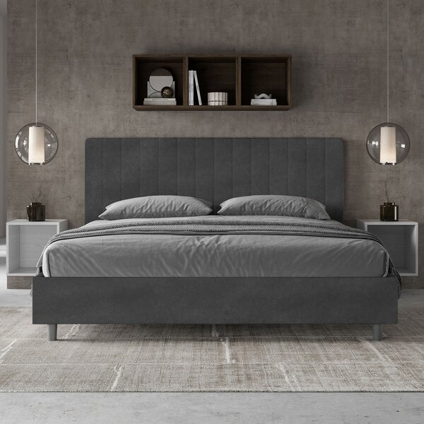 Letto Matrimoniale Queen Size 150x190 cm Senza Rete Imbottito in Microfibra Agueda Grigio