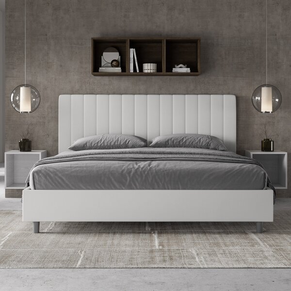 Letto Matrimoniale Queen Size 150x190 cm Senza Rete Imbottito in Similpelle Agueda Bianco