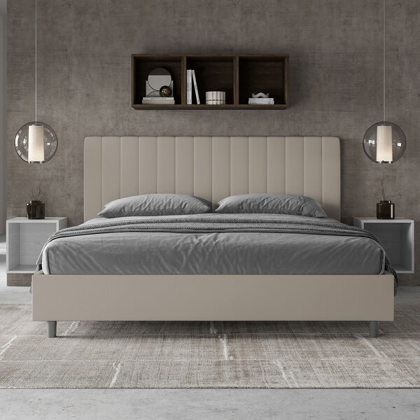 Letto Matrimoniale Queen Size 150x190 cm Senza Rete Imbottito in Similpelle Agueda Tortora