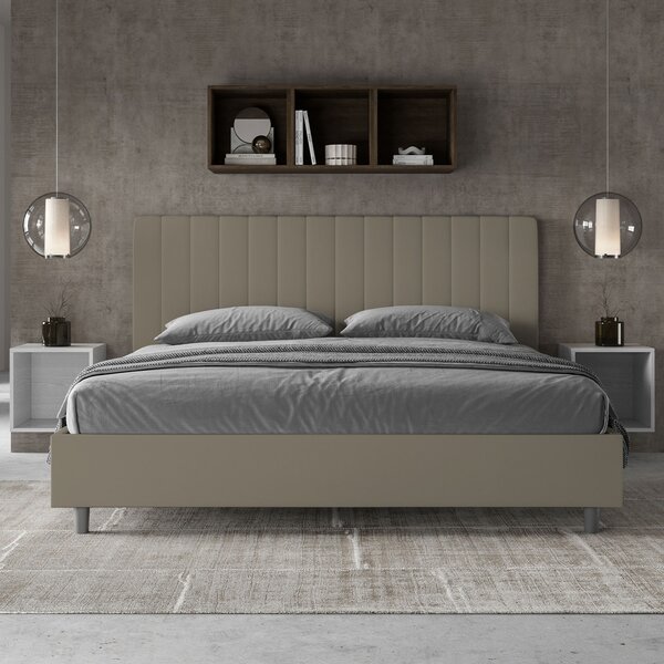 Letto Matrimoniale Queen Size 150x190 cm Senza Rete Imbottito in Similpelle Agueda Cappuccino