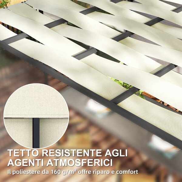 Outsunny Pergola per Esterno 3x3 m con Copertura Ondulata e Pannelli Laterali, in Metallo e Poliestere Nero