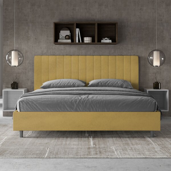 Letto Matrimoniale Queen Size 150x190 cm Senza Rete Imbottito in Microfibra Agueda Ocra