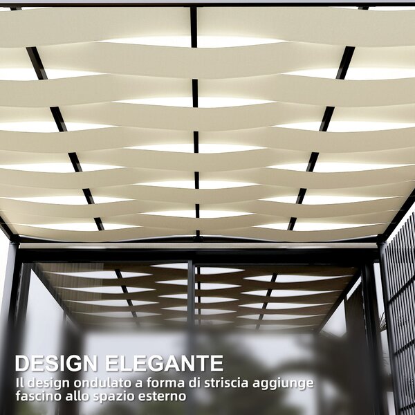 Outsunny Pergola per Esterno 3x3 m con Copertura Ondulata e Pannelli Laterali, in Metallo e Poliestere Nero