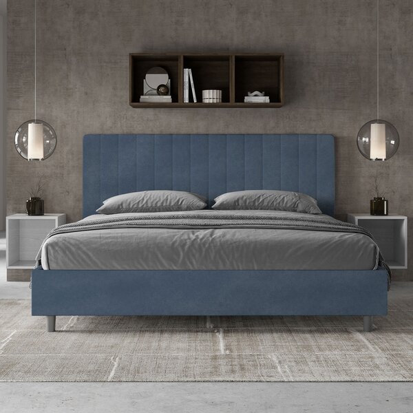 Letto Matrimoniale Queen Size 150x190 cm Senza Rete Imbottito in Microfibra Agueda Blu