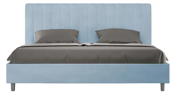 Letto Matrimoniale King Size 180x200 cm con Rete Imbottito in Microfibra Agueda Azzurro