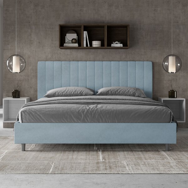 Letto Matrimoniale Queen Size 150x190 cm Senza Rete Imbottito in Microfibra Agueda Azzurro