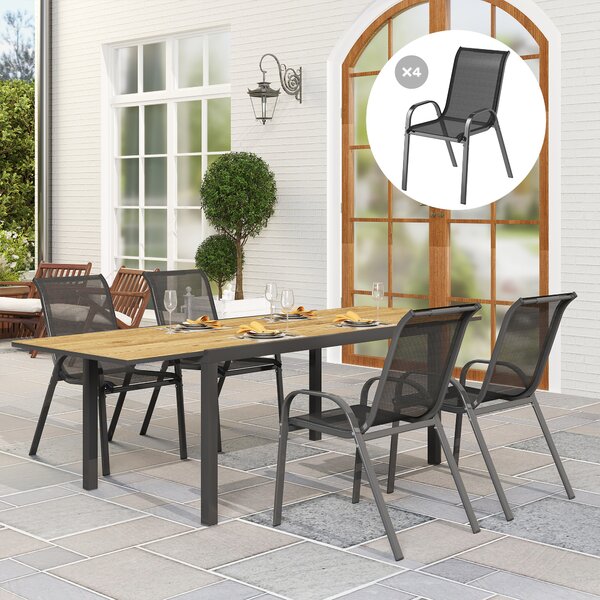 Outsunny Set 4 Sedie da Giardino Impilabili in Acciaio e Tessuto a Rete Traspirante, 54x71x93 cm, Nero