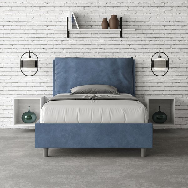 Letto 1 Piazza E Mezzo 110x190 cm Senza Rete Imbottito in Microfibra Antea Large Blu
