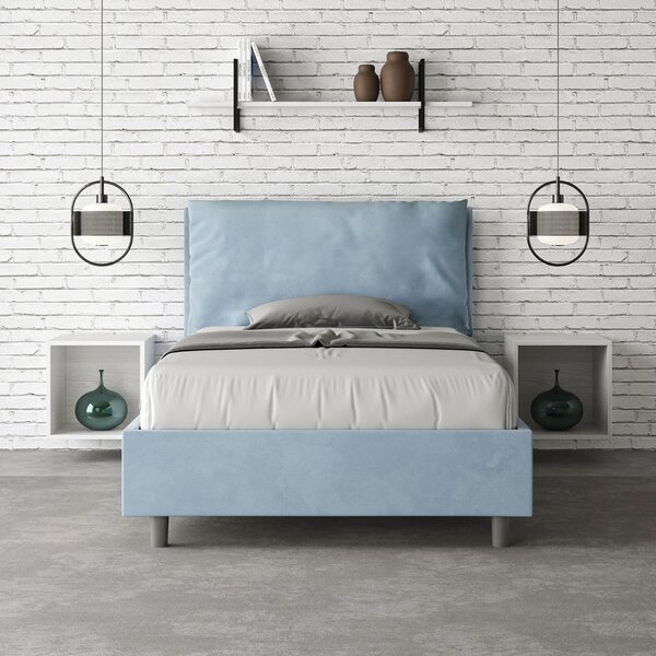 Letto 1 Piazza E Mezzo 110x190 cm Senza Rete Imbottito in Microfibra Antea Large Azzurro