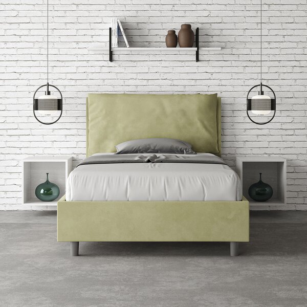 Letto 1 Piazza E Mezzo 110x190 cm Senza Rete Imbottito in Microfibra Antea Large Tè Verde