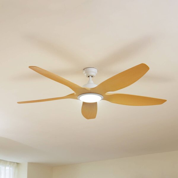 Lucande Ventilatore da soffitto LED Omendo, bianco, DC, silenzioso, CCT Omendo Lucande, dimmerabile, Bianco / Opale, Soggiorno / Sala da pranzo, Metallo, Moderno