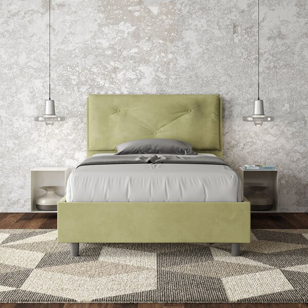 Letto 1 Piazza E Mezzo 110x190 cm Senza Rete Imbottito in Microfibra Appia Large Tè Verde