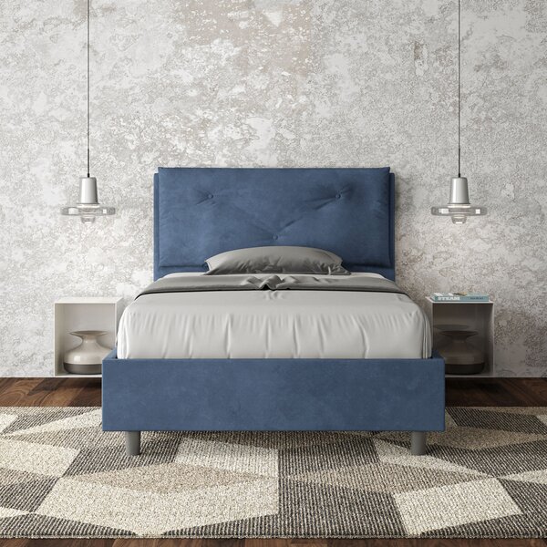 Letto 1 Piazza E Mezzo 110x190 cm Senza Rete Imbottito in Microfibra Appia Large Blu