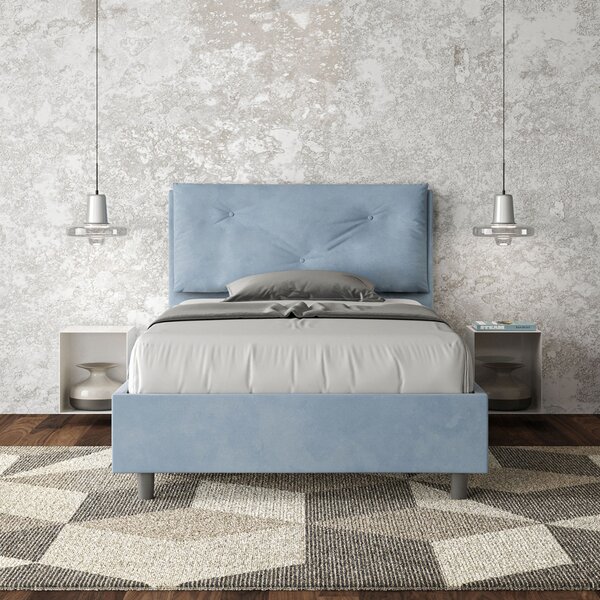 Letto 1 Piazza E Mezzo 110x190 cm Senza Rete Imbottito in Microfibra Appia Large Azzurro