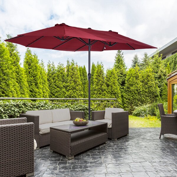 Outsunny Ombrellone da Giardino Doppio Tettucio Impermeabile con Apertura a Manovella, Anti-UV Rosso 460x270x240cm | Aosom Italy|Aosom