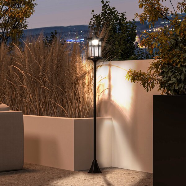 Outsunny Lampione Solare da Giardino Alto 184cm con Luce LED Bianco Freddo e IP44, Nero|Aosom