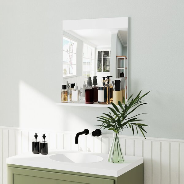 HOMCOM Specchio Bagno da Parete Moderno con Mensola Portaoggetti, in Vetro e MDF, 50x12x60 cm, Bianco
