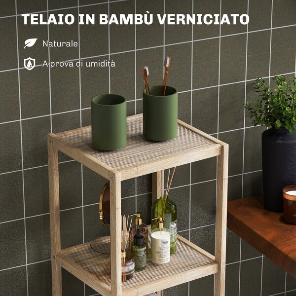 HOMCOM Scaffale Bagno Moderno a 4 Livelli Antiribaltamento in Bambù verniciato, 33x31x110 cm, color Legno| Aosom Italy