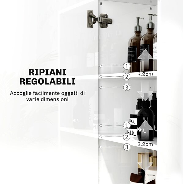 HOMCOM Colonna Bagno Moderna con 2 Armadietti e Ripiani Regolabili, 40x30x167.5 cm, Bianco