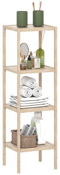 HOMCOM Scaffale Bagno Moderno a 4 Livelli Antiribaltamento in Bambù verniciato, 33x31x110 cm, color Legno| Aosom Italy